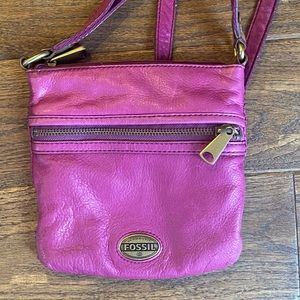 Pink magenta leather Crossbody bag by Fossil